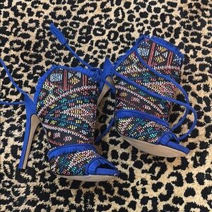 Colorful Strappy High Heels suede ankle tie